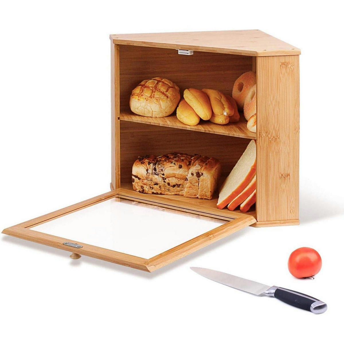 BROTKASTEN Bambus 2 Etagen 32 x 32 x 34 cm - Hellbraun, Naturmaterialien (32/34/32cm)