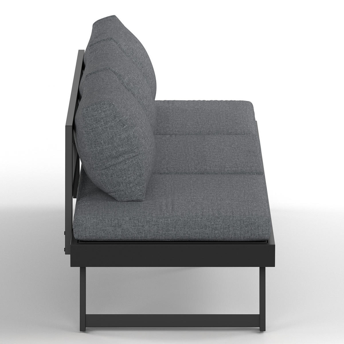 LOUNGESOFA - Aluminium / Polyester - Grau / Anthrazit - Anthrazit, Textil/Metall (204/69/70cm) - home24