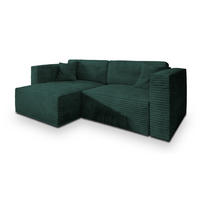 ECKSOFA NERIO Grün Kordstoff mit Schlaffunktion - Grün, Holz (245/148cm) - MASSENO