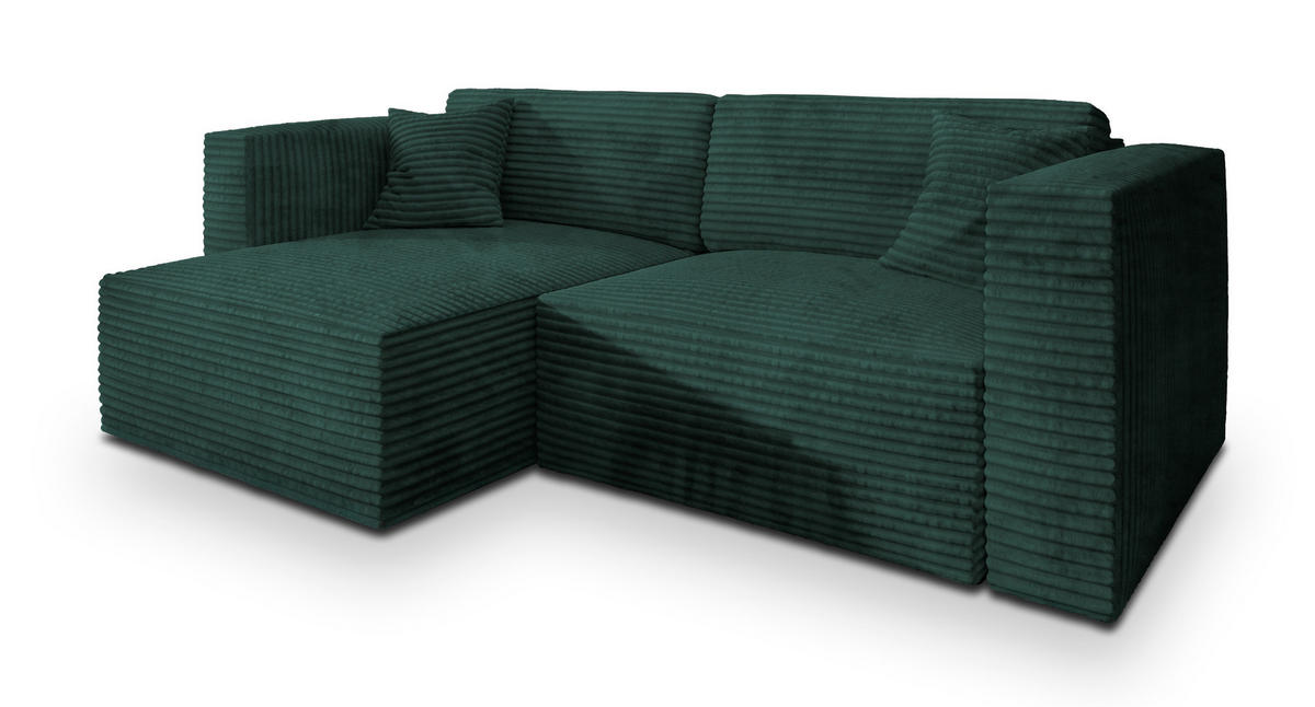ECKSOFA NERIO Grün Kordstoff mit Schlaffunktion - Grün, Holz (245/148cm) - MASSENO