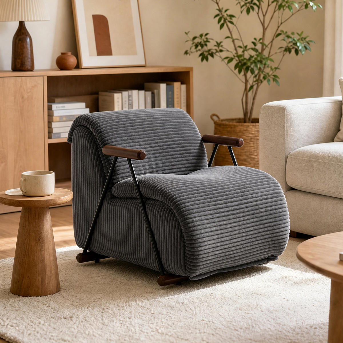 XXL-SESSEL mit Armlehnen, Cord Loungesessel, Ergonomisch, Grau - Grau, Textil/Metall (71/75/100cm) - LVHOM