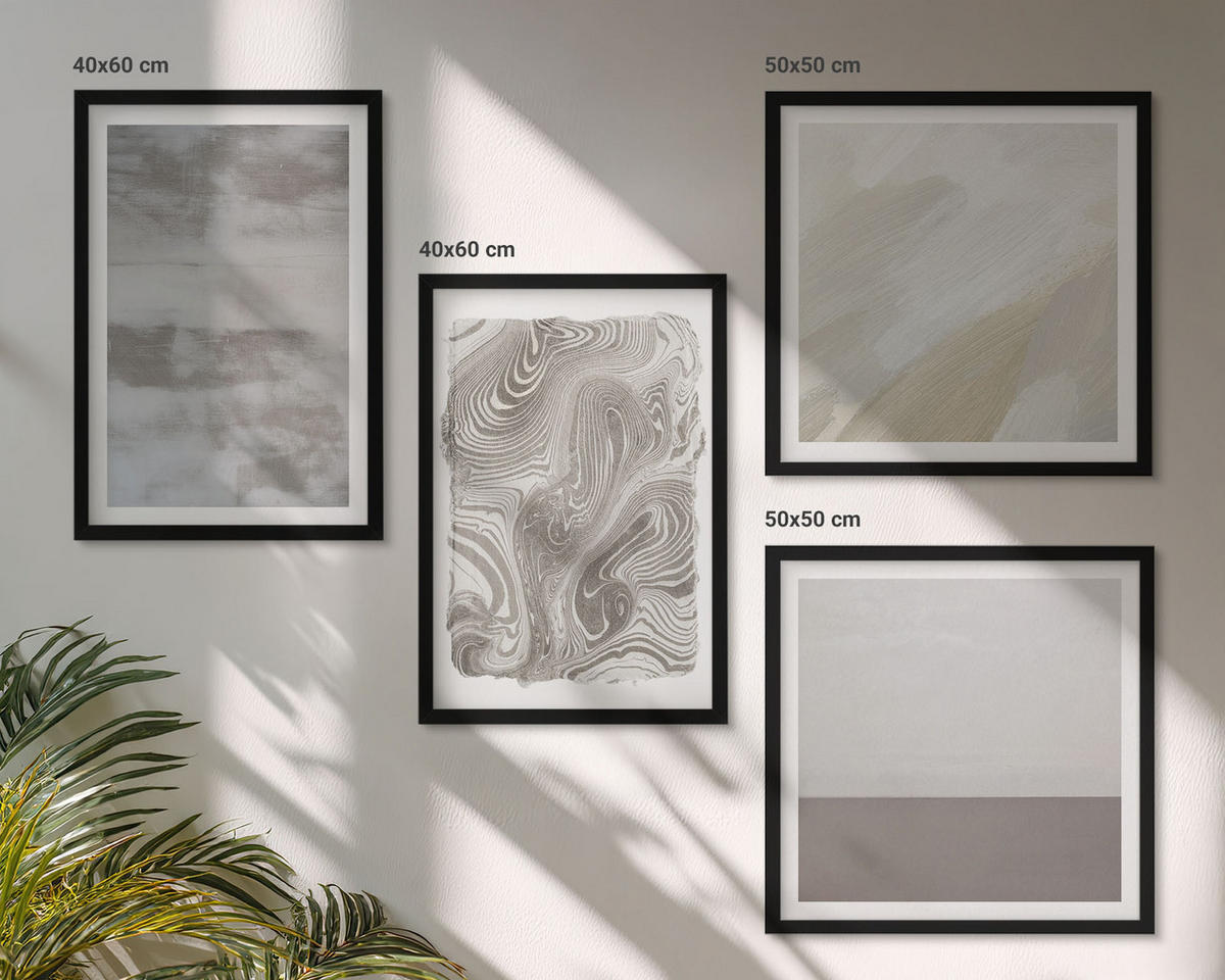 BILDER SET 4er Set - 50x50 cm & 40x60 cm Schwarzer Rahmen - Industriedesignstrukturen - Schwarz, Kunststoff (50/50cm) - TULUP