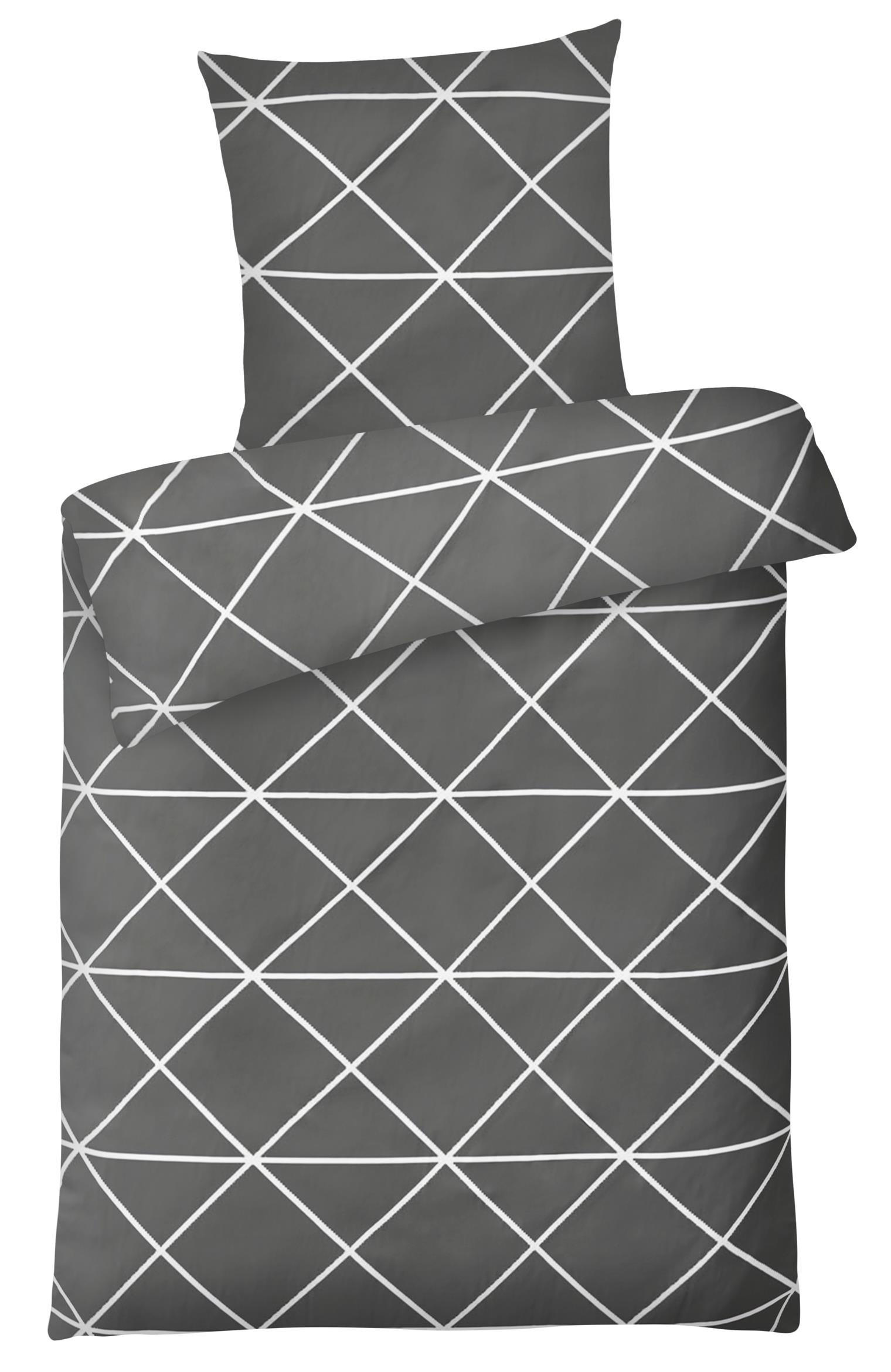 BETTWÄSCHE-RENFORCE 155x220 Anthrazit Rauten, Bettbezug aus 100% Baumwolle - Anthrazit, Textil (155/220cm) - Carpe Sonno
