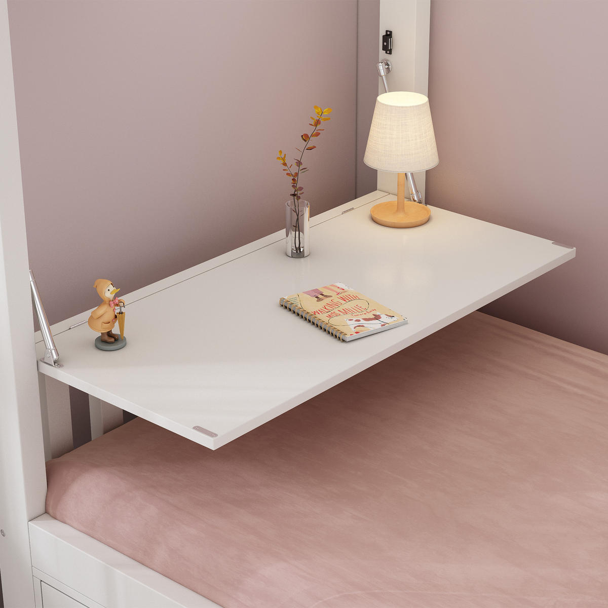 ETAGENBETT 90/200 cm & 90/200 cm in Weiß mit klappbarer Tischplatte, Schuhregal und Schränken - Weiß, Holzwerkstoff (90/200cm) - STILVORA