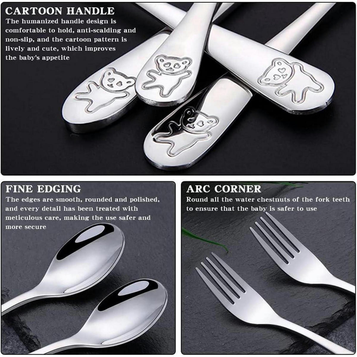 KINDER Besteck Set 6-teilig Edelstahl Bärenmuster 16.5 cm - Silberfarben, Metall