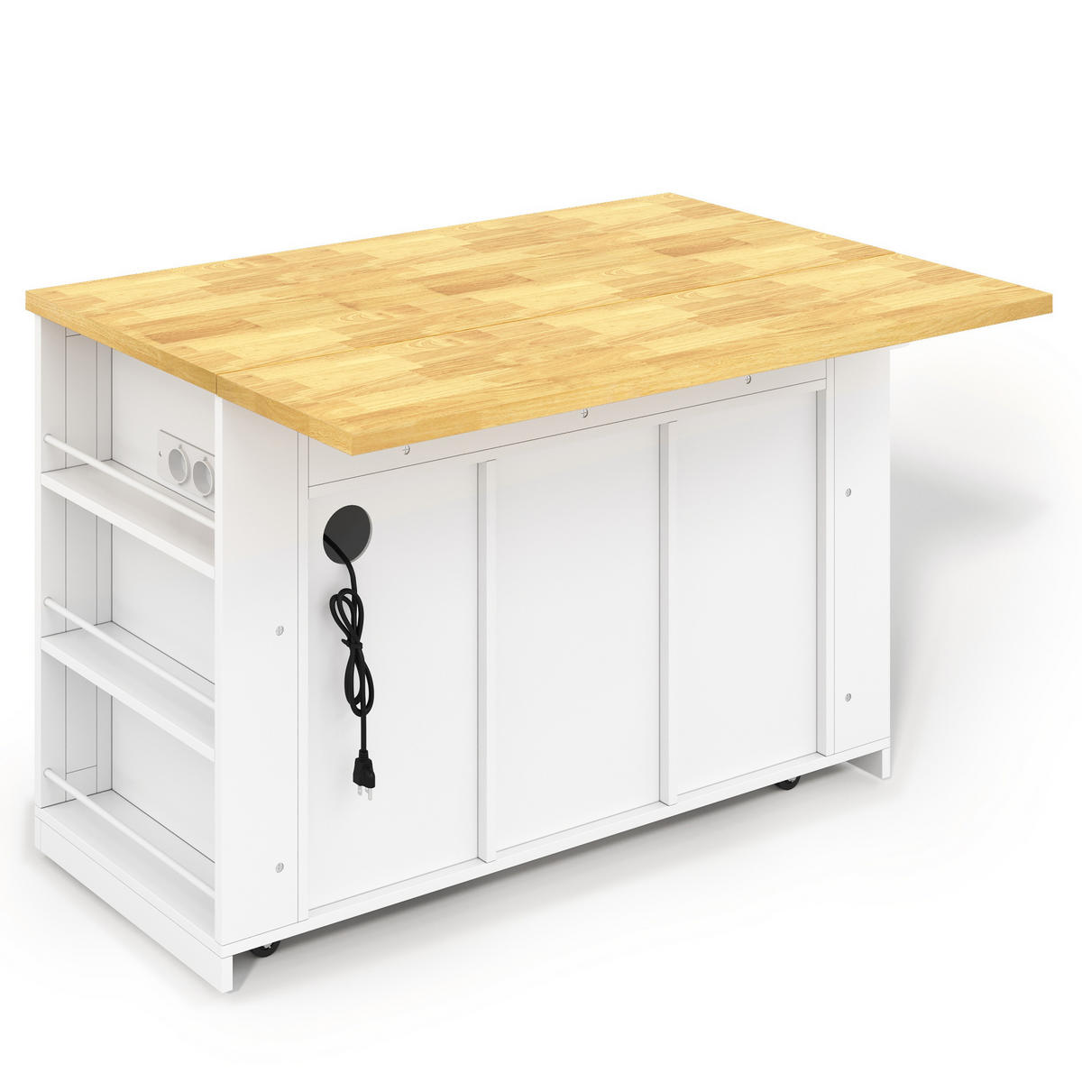 KÜCHENINSEL 130/50/87 cm Weiß mit ausklappbarer Arbeitsplatte, 3-stufigem Ablageregal und 3 Schubladen - Weiß, Holz/Holzwerkstoff (80/87/130cm) - Oxeza