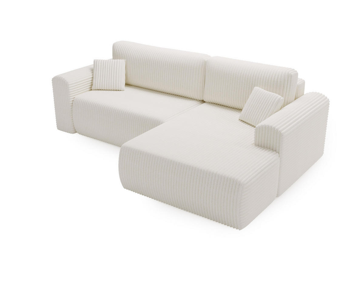 ECKSOFA Linea Weiß, Sofa mit Schlaffunktion, rechte seite - Weiß, Holzwerkstoff/Textil (257/177cm) - Bettso