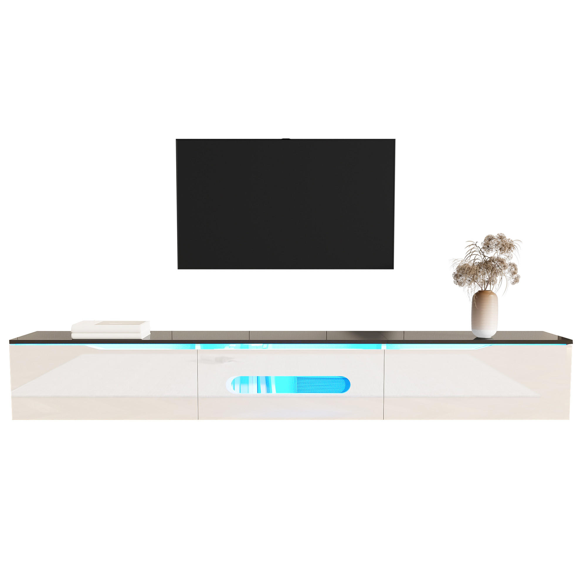 TV-SCHRANK 180/35/30 cm schwarz-weiß Holz mit Hochglanzoberfläche und 16-farbiger LED-Beleuchtung - Schwarz, Holzwerkstoff (180/30/35cm) - OKWISH