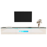 TV ormarić 180/35/30 cm crno-bijeli od MDF-a i iverice s LED rasvjetom i zidnom montažom - crna, drvni materijal (180/30/35cm) - OKWISH