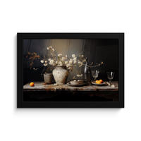 POSTER MIT RAHMEN Stilleben - Blumen - Blumenstrauß - Vase - Wein 30x20 cm - Schwarz, Papier (30/20cm) - MuchoWow