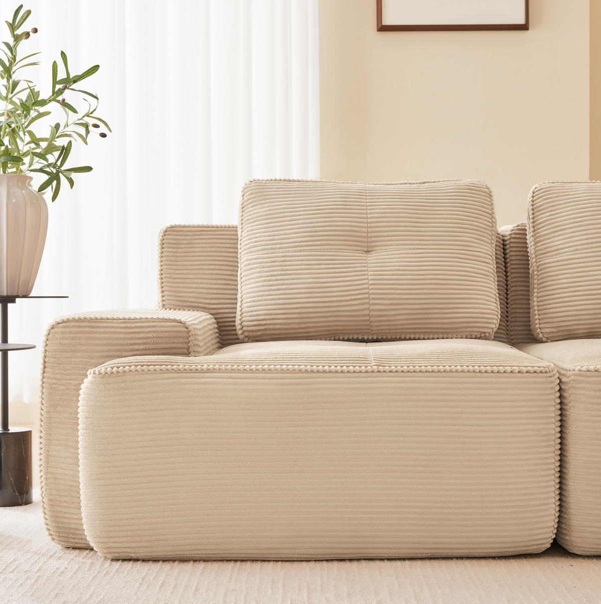 ECKSOFA 204/104/69 cm beige aus Cord mit Tiefsitz und modularem Design - Beige, Textil (177/204cm) - OKWISH
