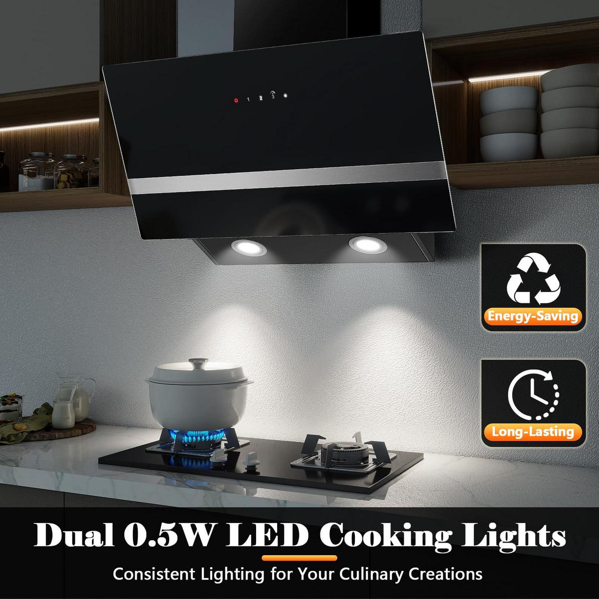 DUNSTABZUGSHAUBE Schwarz mit Touch-Bedienung, LED-Beleuchtung, Umluftfunktion - Schwarz, Metall (35.1/44.5/65.02cm) - Korfee