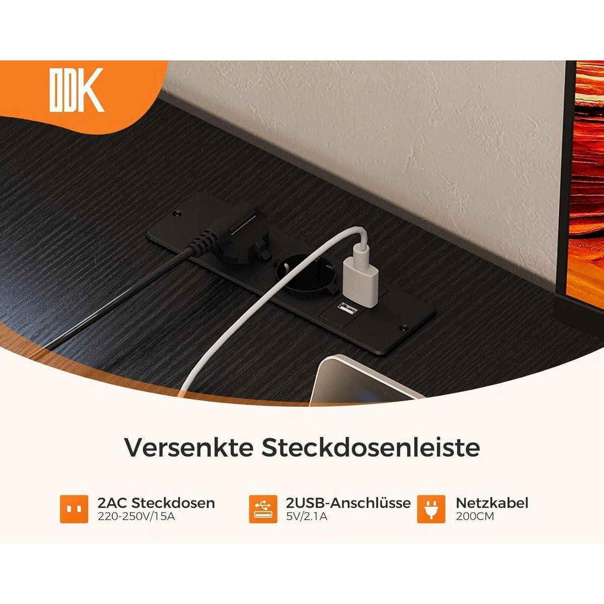 ECKSCHREIBTISCH mit Steckdosen und USB-Anschlüssen 155 x 110 cm Schwarz - Schwarz, Holzwerkstoff (110/155/76cm)