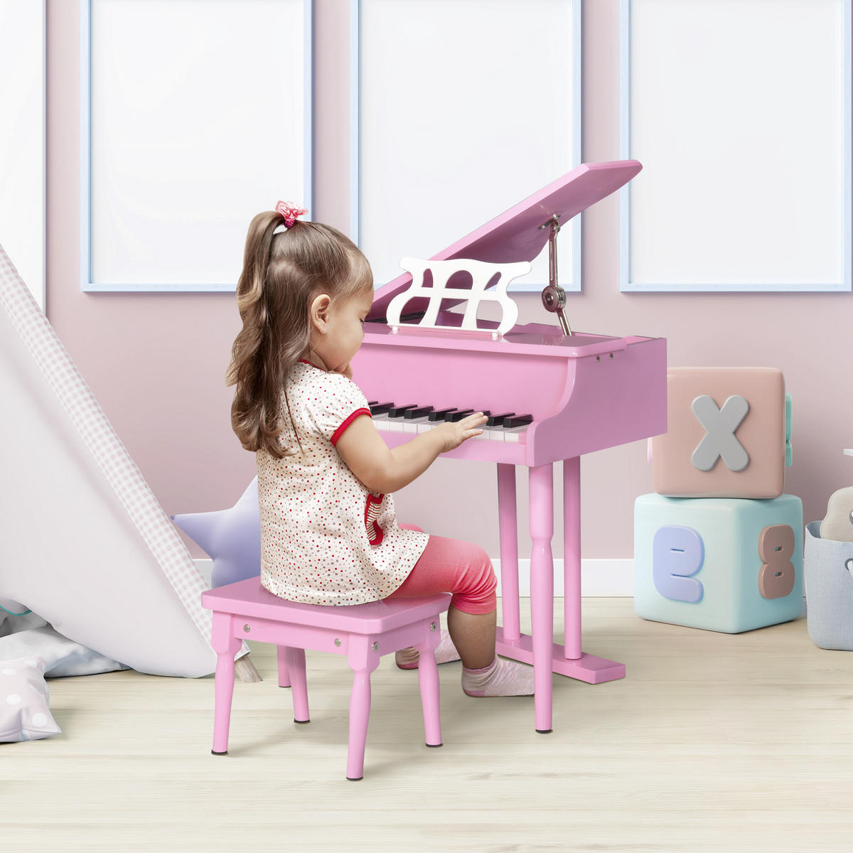 KINDERFLÜGEL DE-18653 30 Tasten, mit Hocker und Notenständer Pink - Pink, Holzwerkstoff (50/49/52cm) - ComfortXL