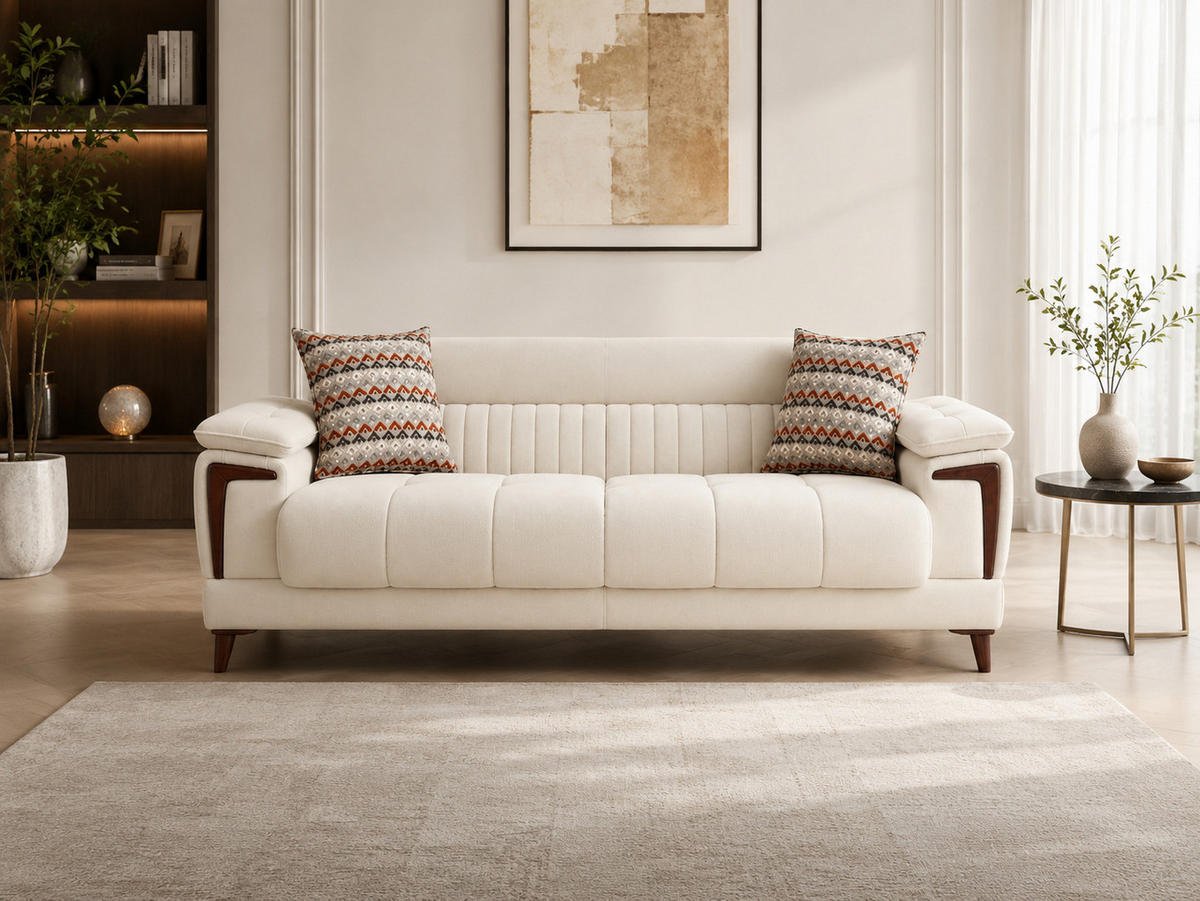 SITZGARNITUR Mendoza, Creme Stellvariante 2+2 - Bordeaux, Holz/Holzwerkstoff (180/80/95cm)