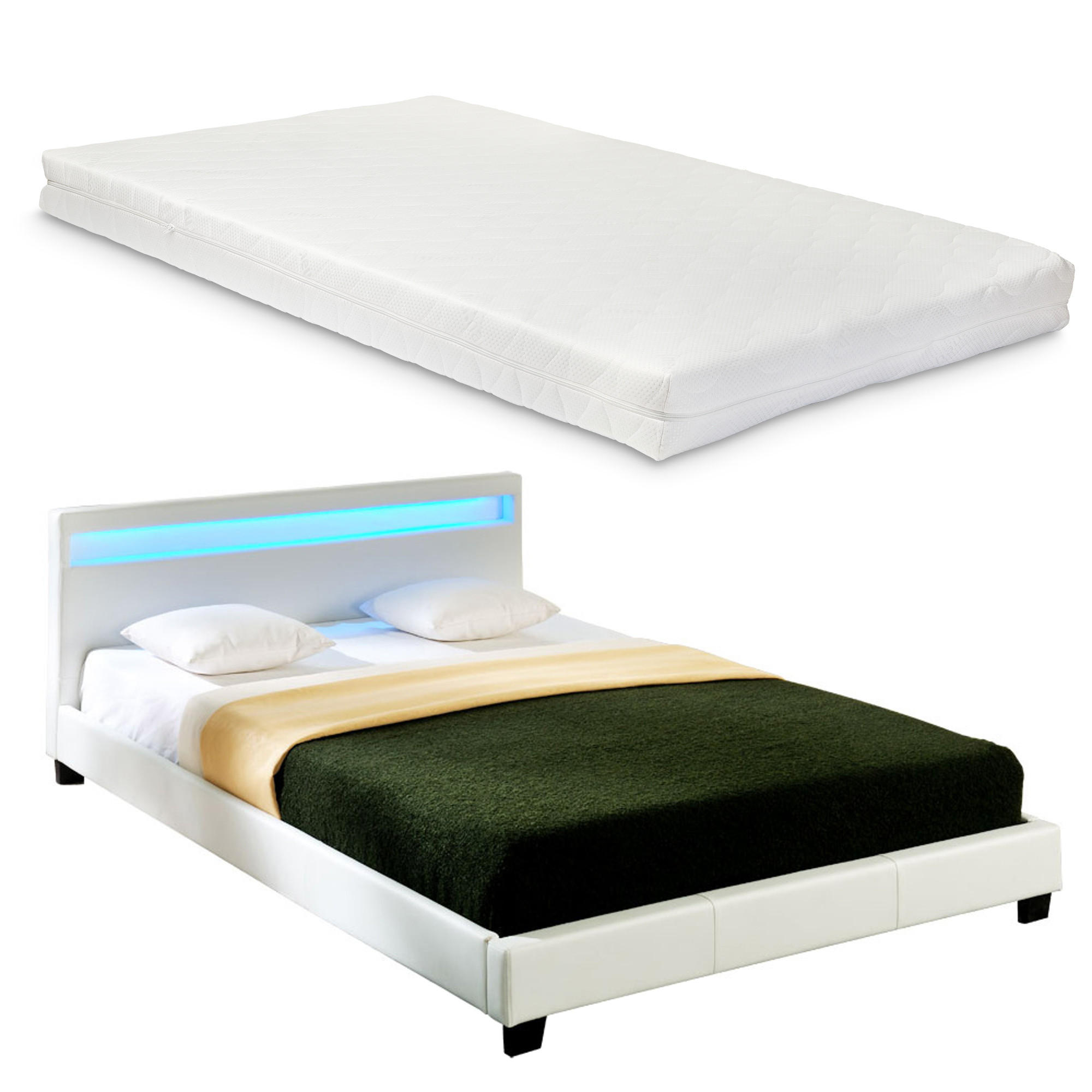 POLSTERBETT Paris mit Matratze und LED-Beleuchtung - Weiß, Textil (180/200cm) - Corium