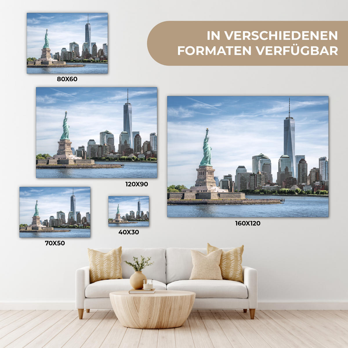 LEINWANDBILD New York - Freiheitsstatue - Wasser 40x30 cm - Hellblau, Textil (40/30cm) - MuchoWow