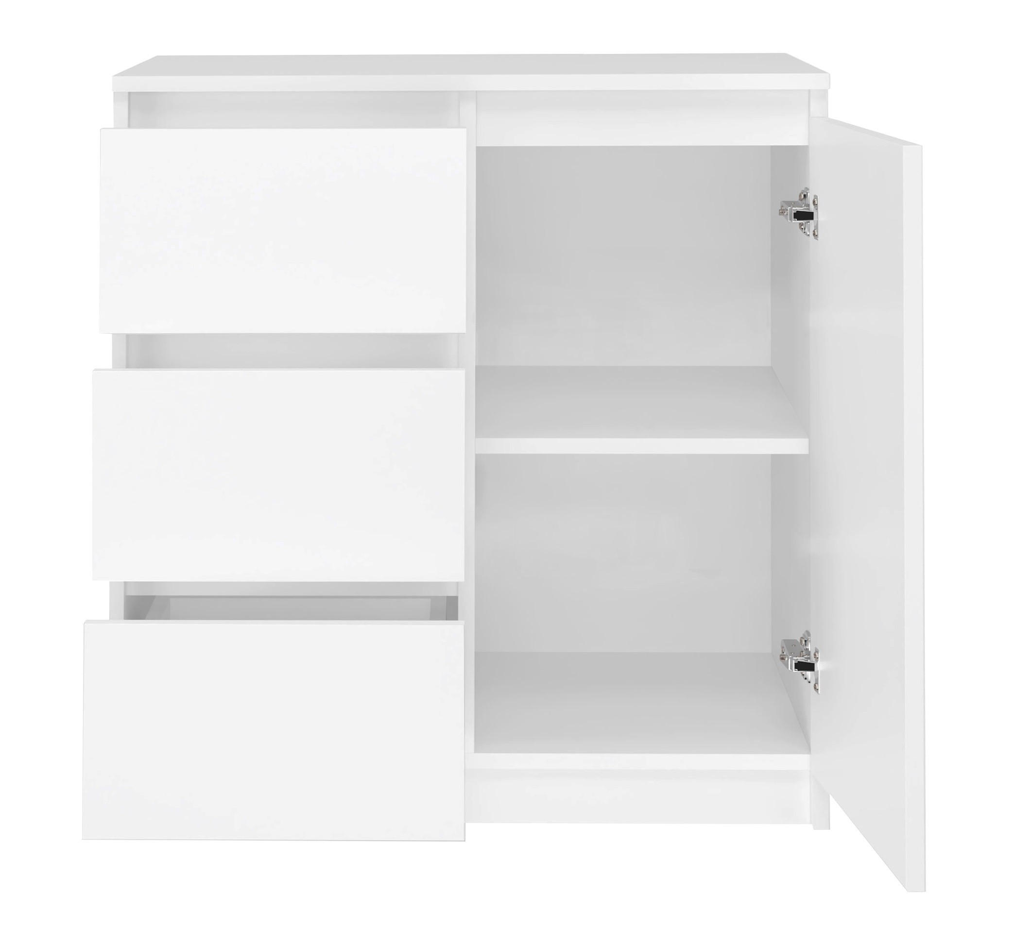 KOMMODE 1D3S SCHRANK 1 TÜR 3 SCHUBLADEN WEISS - Weiß, Holzwerkstoff (80/75/40cm) - CDF