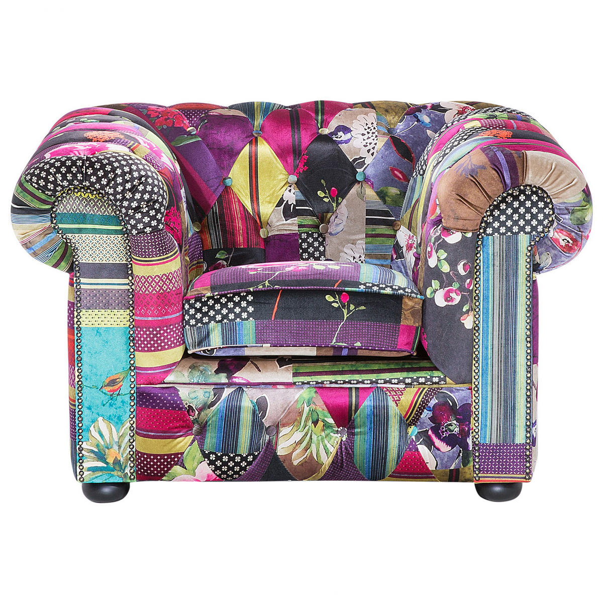 SESSEL Polsterbezug Patchwork violett Chesterfield - Multicolor, Textil (108/71/95cm) - Beliani