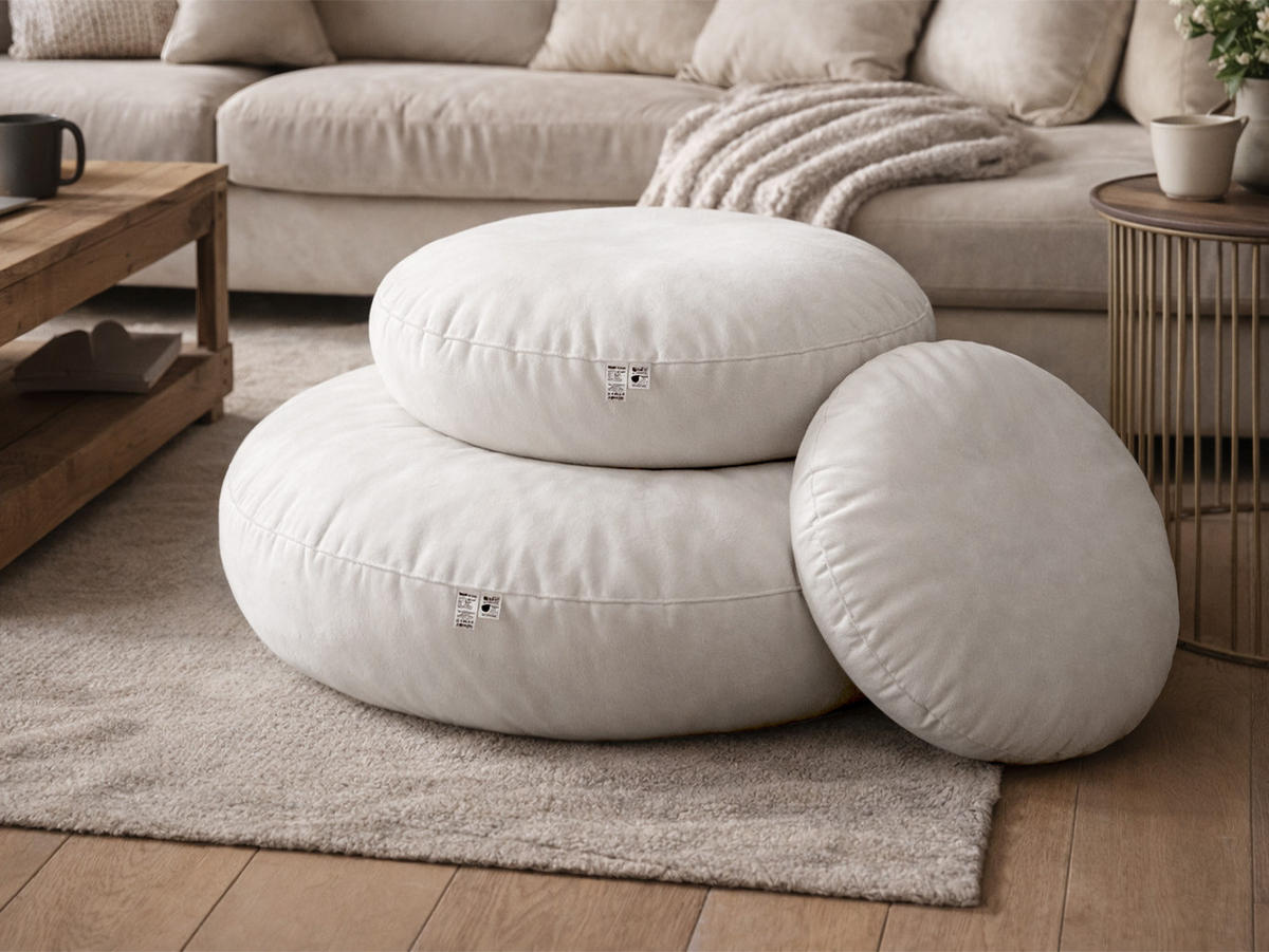 BODEN-/RUNDKISSEN Rund PublikUp gefüllt mit Schaumstoffflocken 60 cm Ø - Weiß, Naturmaterialien/Textil (60cm) - beties Heimtextil