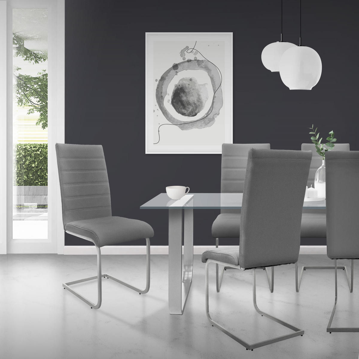 SCHWINGSTUHL 2er Set Grau Kunstleder - Silberfarben/Grau, Metall (40/102/57cm) - ML-DESIGN