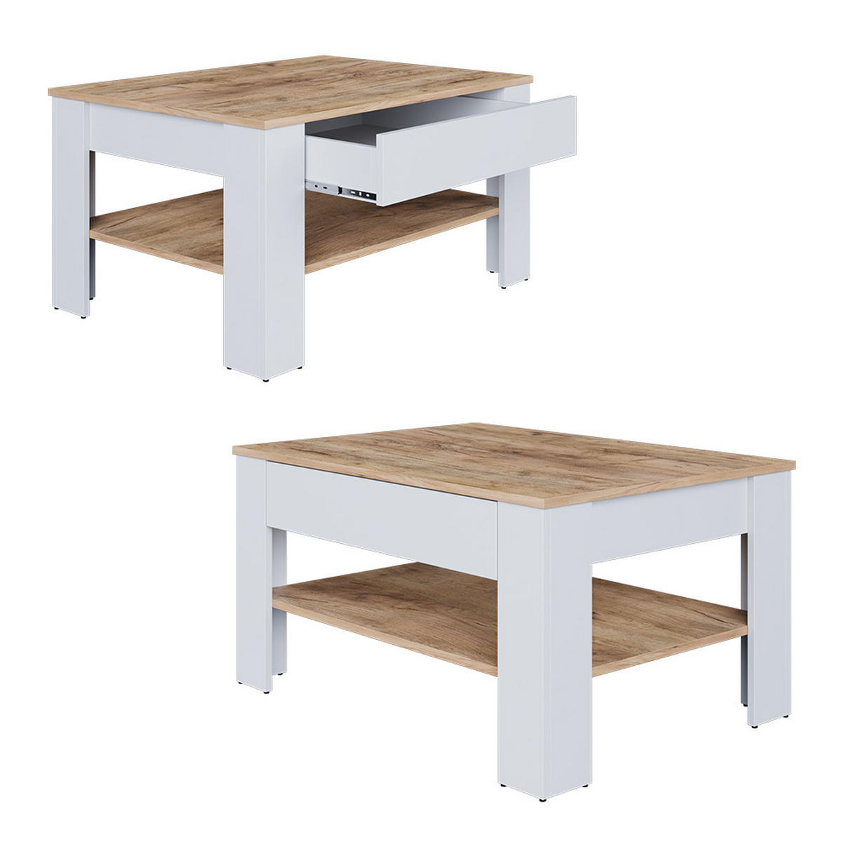 COUCHTISCH Milan Weiß/Goldkraft Eiche 92.2 x 65 cm - Honigeiche/Weiß, Holzwerkstoff (65/92.2/48cm) - Vicco