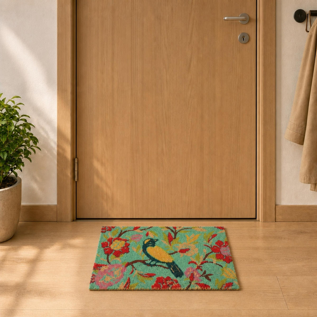 ROHOŽKA Barevná kokosové vlákno motiv ptáka 60x40 cm - různobarevná, textil/plast (60/40cm) - Relaxdays
