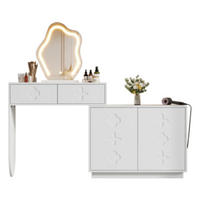 SCHMINKTISCH mit verstellbarem LED-Spiegel / 2 Schubladen / verstellbarem Seitenschrank 160×40×132 cm - Weiß, Glas (40/132/160cm) - Vallsero