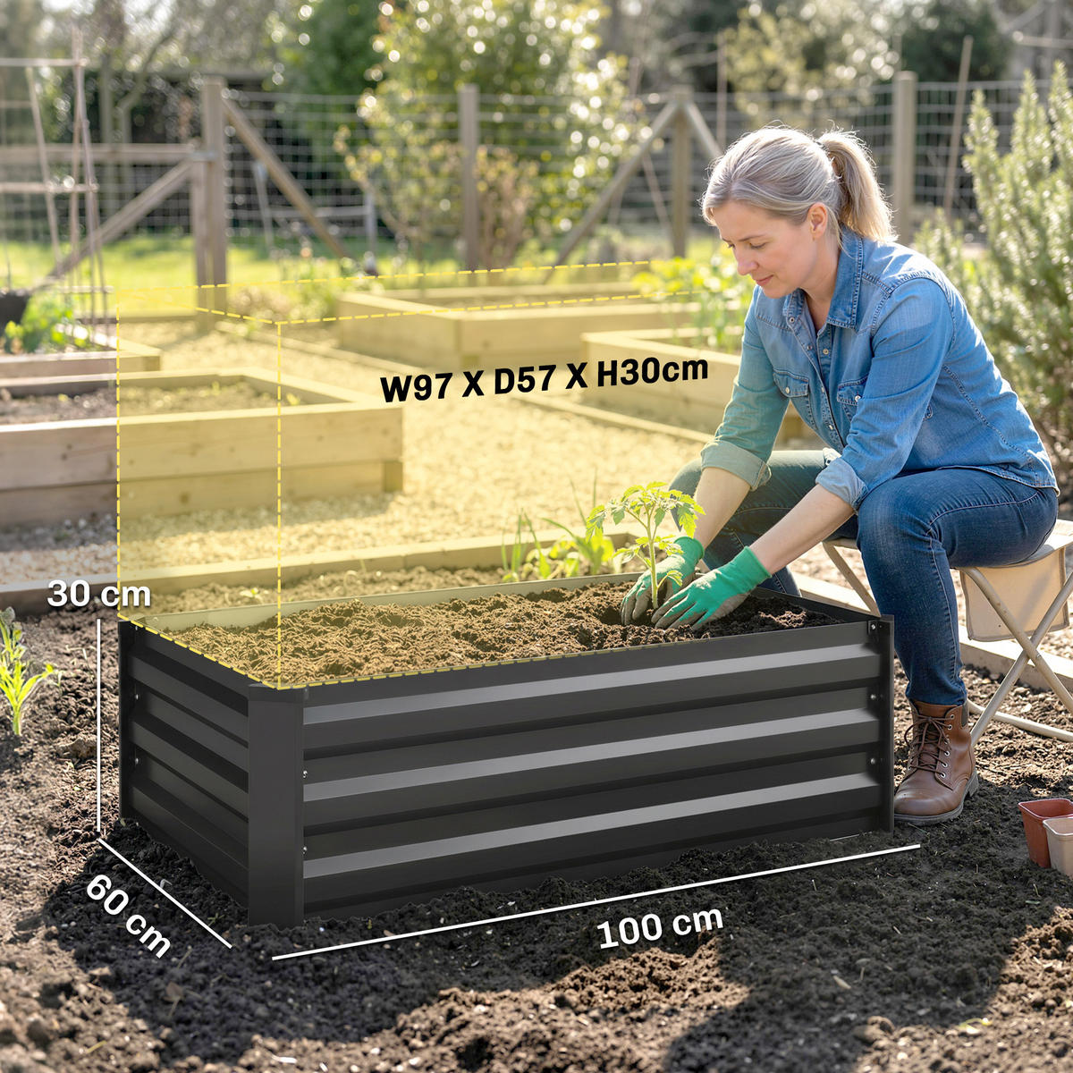 HOCHBEET DE-05271 2er-Set, offener Boden, Stahl Dunkelgrau - Dunkelgrau, Metall (100/30/60cm) - ComfortXL