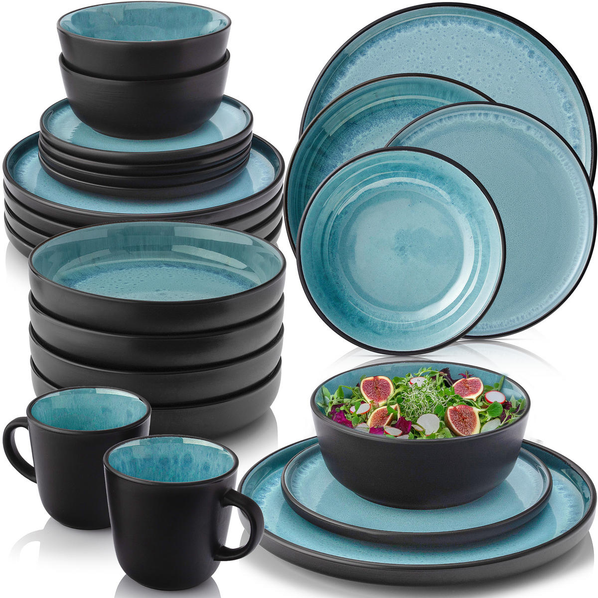 KOMBISERVICE GRANADA - 30 teilig aus Steingut - Blau, Stein (27/10.4/27cm) - Sänger
