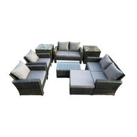 GARTENSOFA STUHL SET MIT COUCHTISCH 2 BEISTELLTISCHE HOCKER Polyrattan Dunkelgrau Gemischt 7-Sitzer - Dunkelgrau, Metall - Fimous