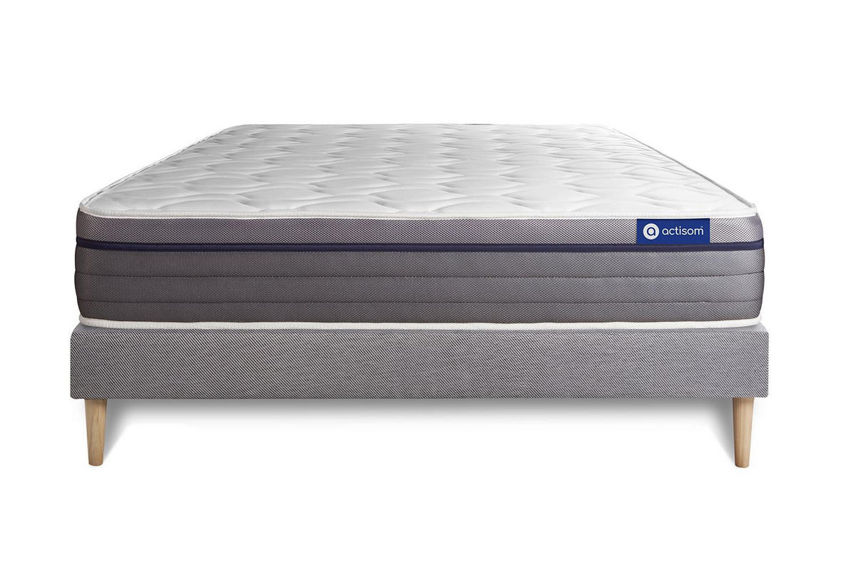 BETT Actilatex zen Latex und Memory-Schaum 160 x 220 cm h1 - Kit Bettgestell Grau - Beige/Grau, Holz (160/220cm) - ACTISOM