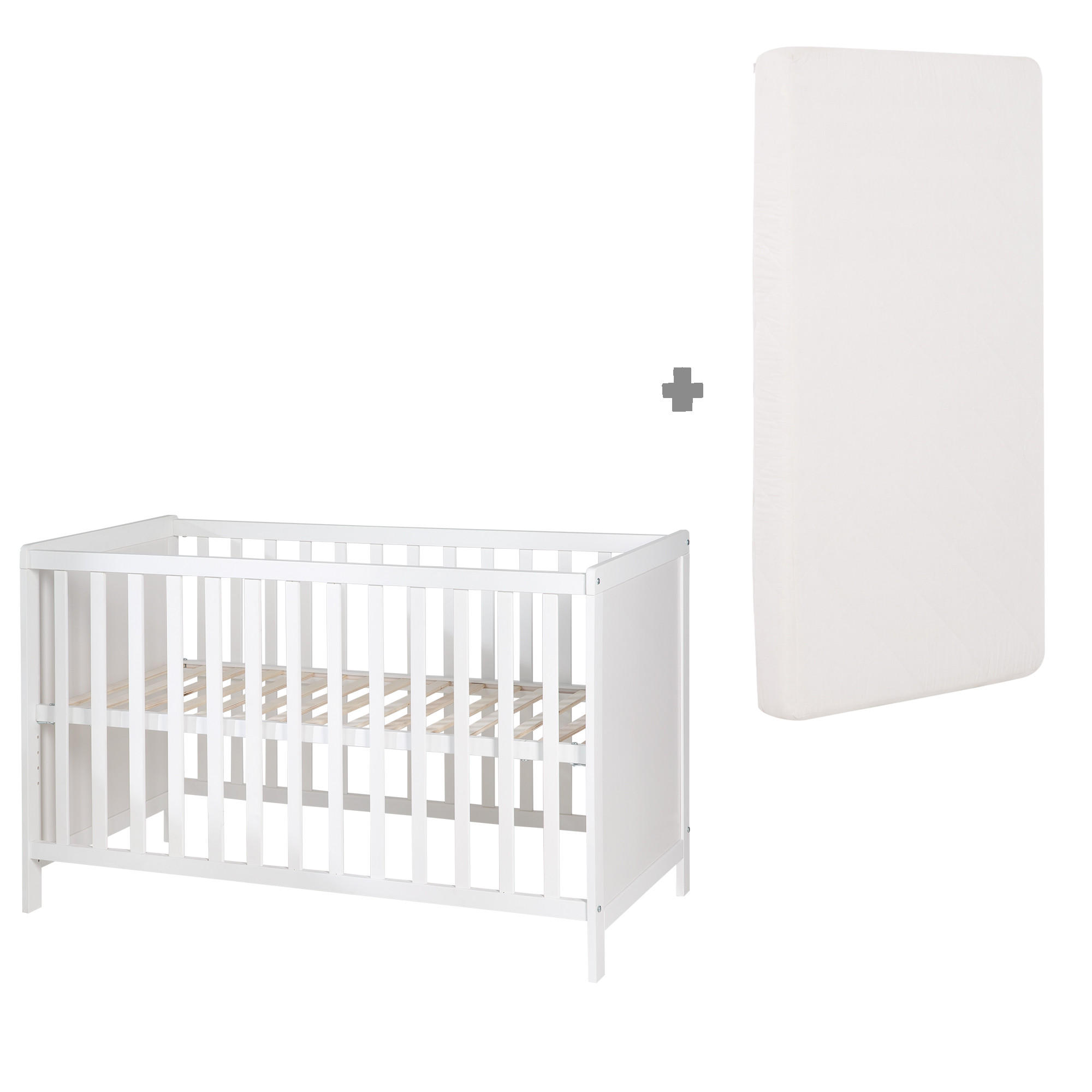 BABYBETT mit Matratze 60 x 120 cm - Weiß, Holzwerkstoff (60/120cm) - Roba