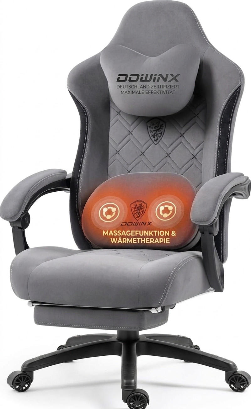 GAMINGSTUHL U-förmiger Kopfstütze, 155° verstellbarer Rückenlehne,360° - Grau, Textil (69/129/54cm)