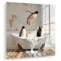 ACRYLGLASBILD Vintage - Pinguin - Badewanne - Schaumstoff 50x50 cm - Schwarz, Glas (50/50cm) - MuchoWow