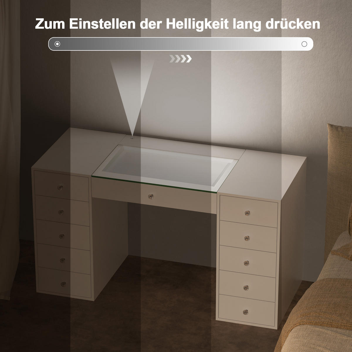 KONSOLENTISCH mit LED 11 Schubladen 130/55/81 CM - Weiß, Metall (55/130/81cm) - VANITII