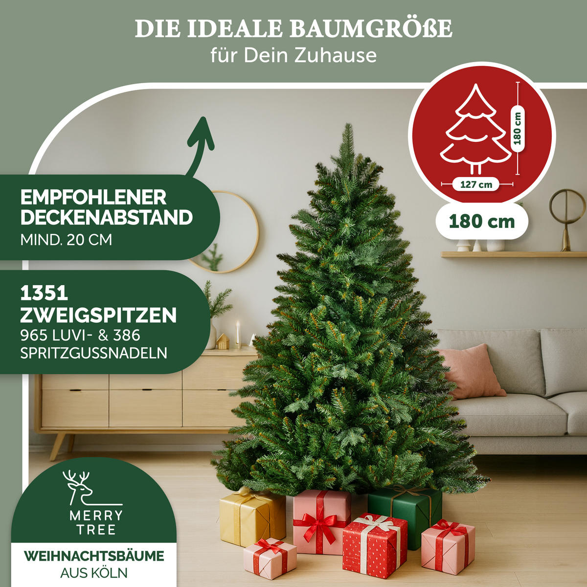 WEIHNACHTSBAUM aus PE & PVC Mix, 180 cm - Grün, Kunststoff (180cm) - Merry Tree