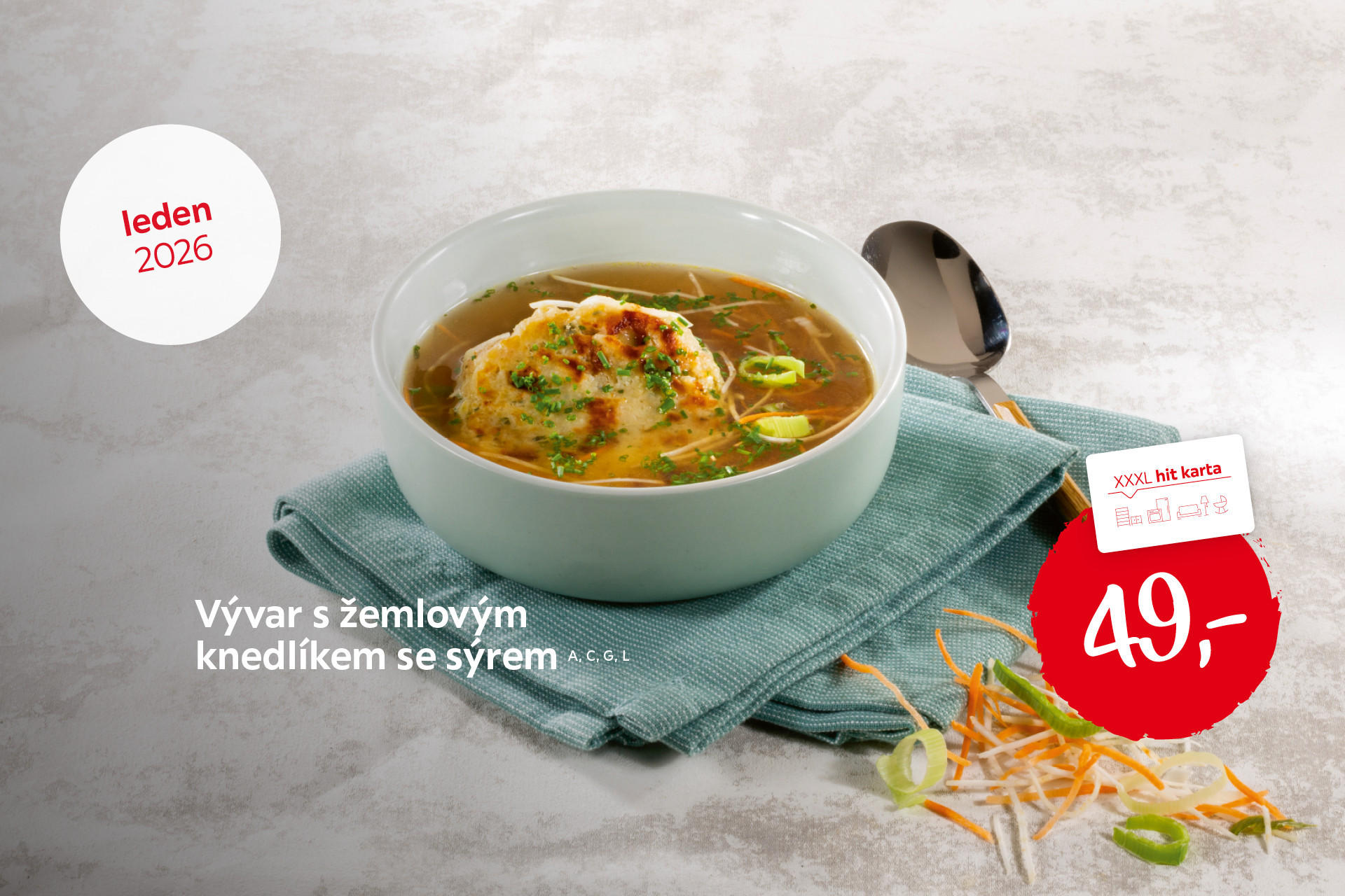 Vývar s žemlovým knedlíkem a sýrem