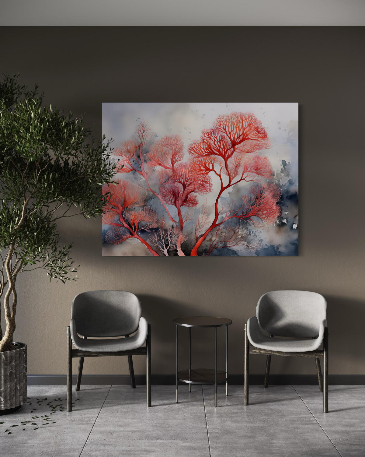 WANDBILD abstrakte pflanzen rot - Rot, Textil (60/40cm) - Feeby