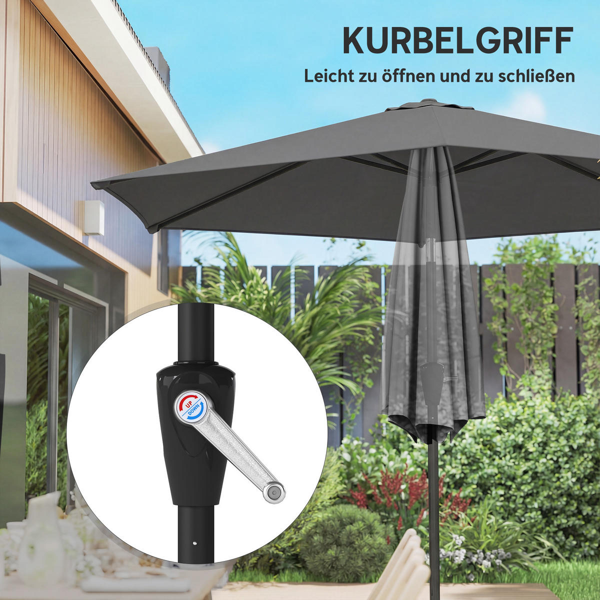 SONNENSCHIRM knickbar Dunkelgrau 270/219 cm - Dunkelgrau, Textil (270/270cm) - Outsunny