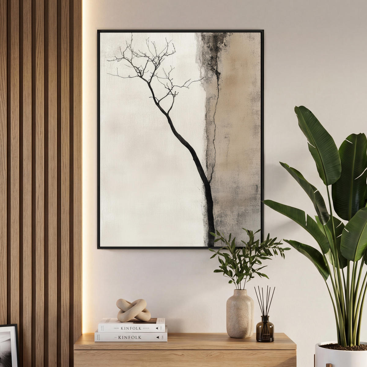 LEINWAND Bilder mit Rahmen - Wabi sabi - Pflanze - Beige - 70x100 - Taupe, Textil (70/100cm) - MuchoWow