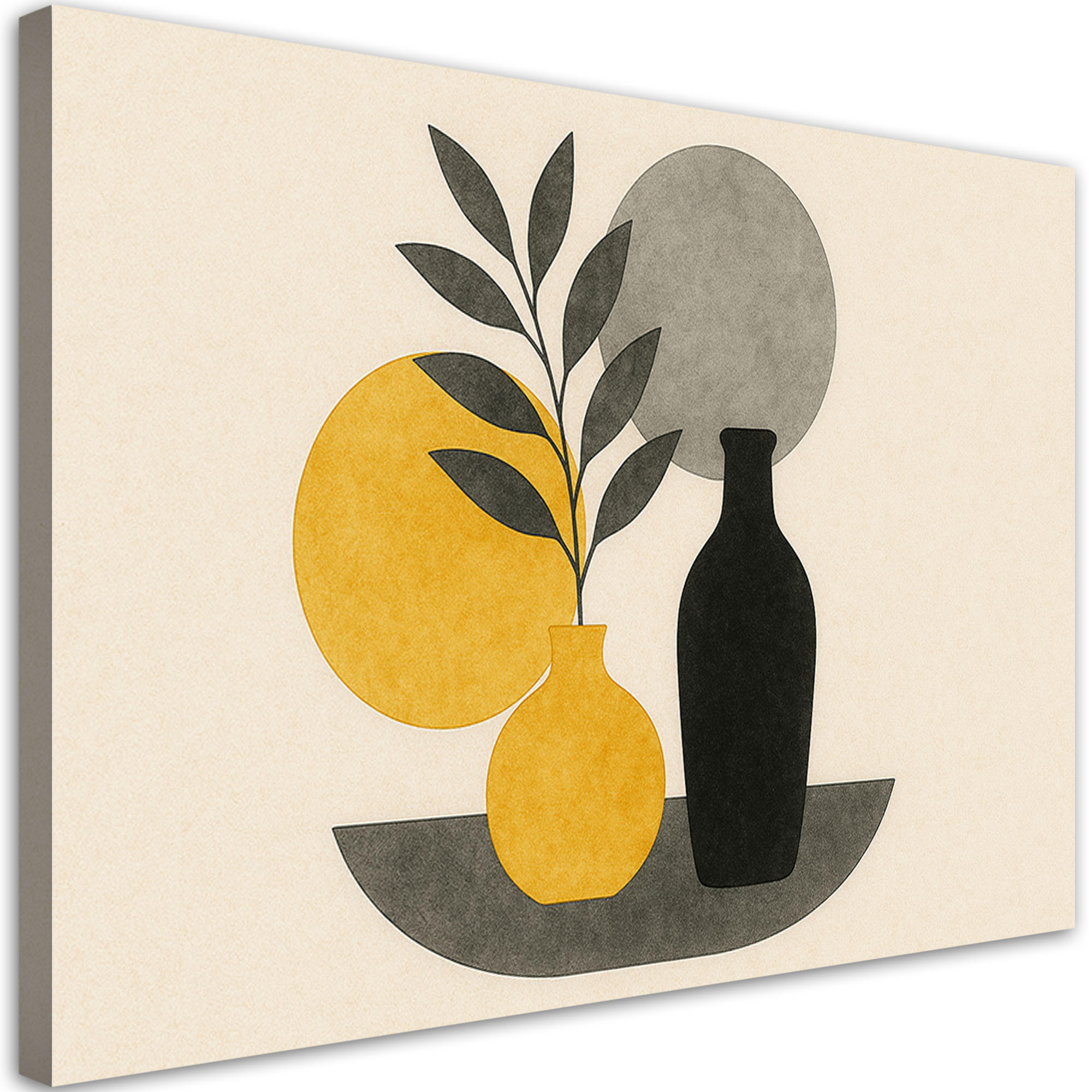 LEINWANDBILD Vasen Blätter Minimalismus Gelb 120x80cm - Beige, Textil (120/80cm) - Feeby