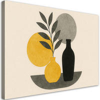 LEINWANDBILD Vasen Blätter Minimalismus Gelb 120x80cm - Beige, Textil (120/80cm) - Feeby
