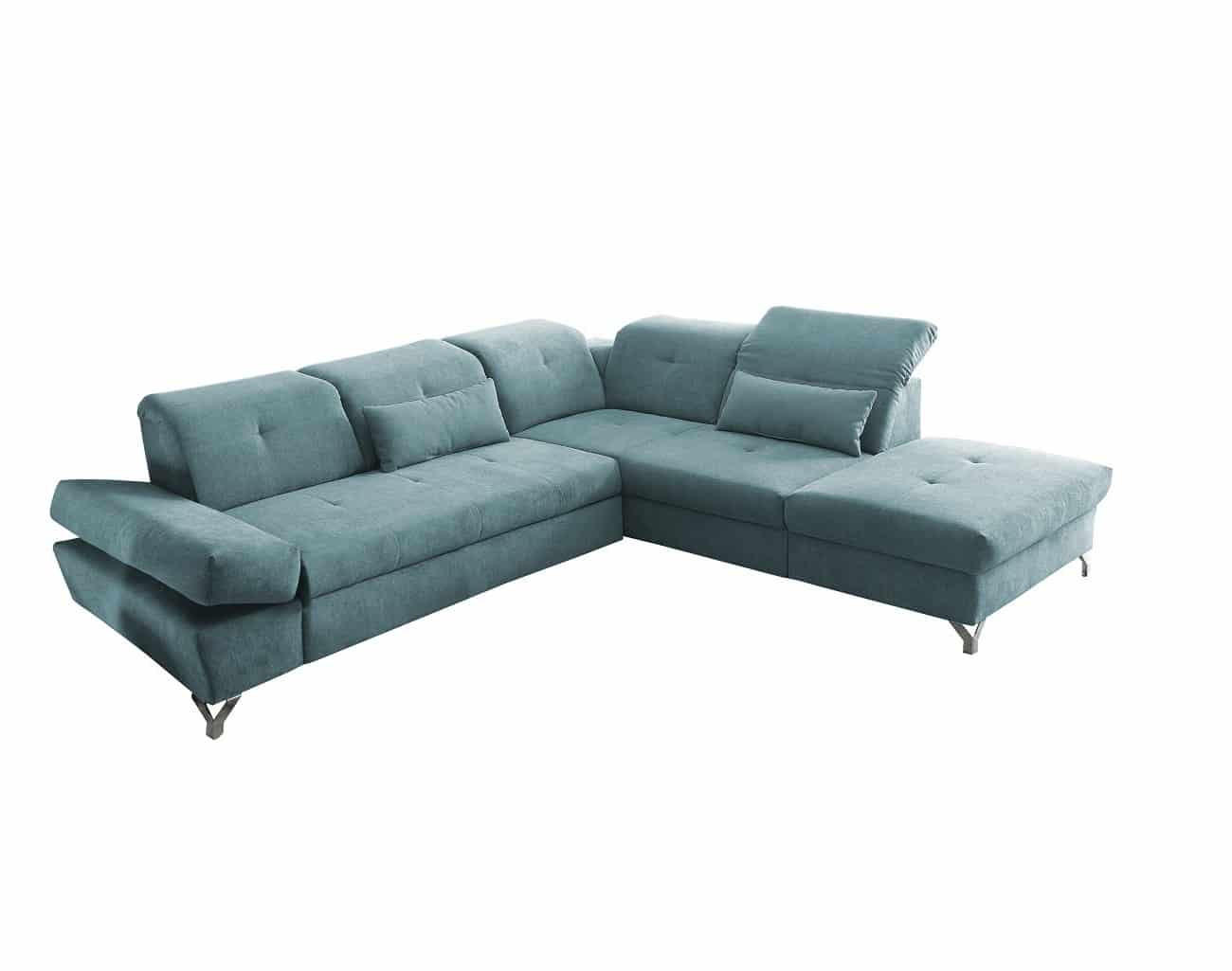 ECKSOFA mit Schlaffunktion und verstellbaren Kopflehnen - Chromfarben/Grün, Textil/Metall (245/275cm) - ed exciting design