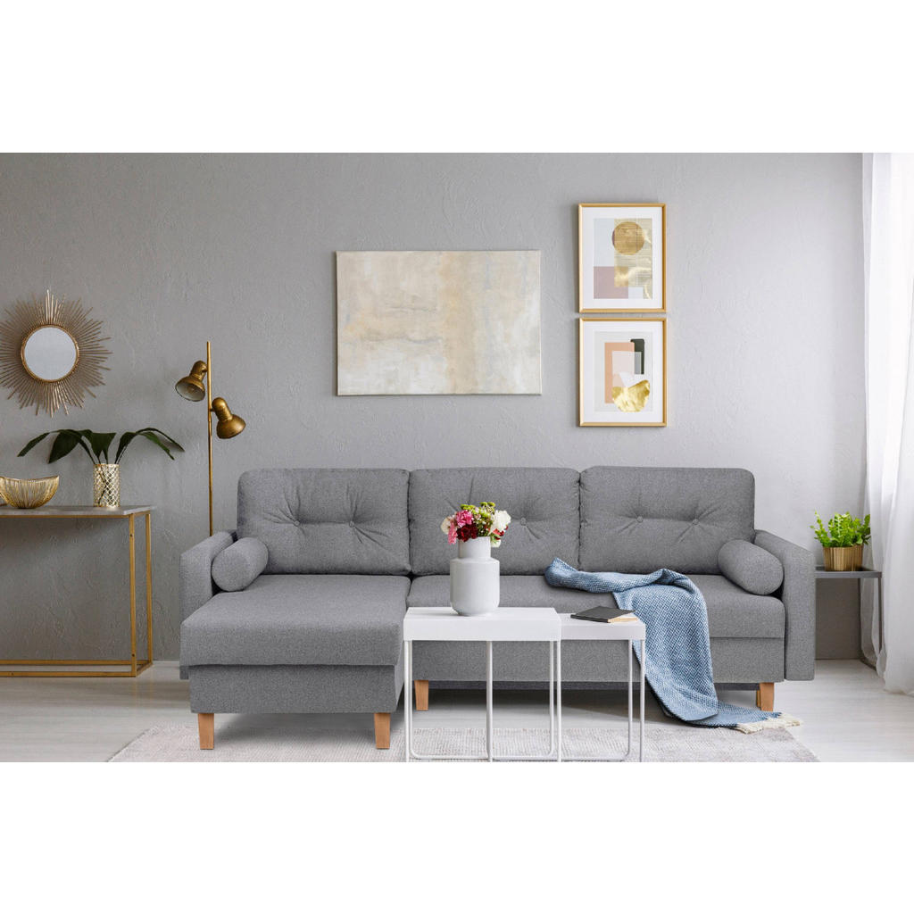 Thumbnail - Konsimo® Eckschlafsofa, Dunkelgrau, Textil, L-Form,L-Form, 240x183 cm, Wohnzimmer, Sofas & Couches, Wohnlandschaften, Ec...