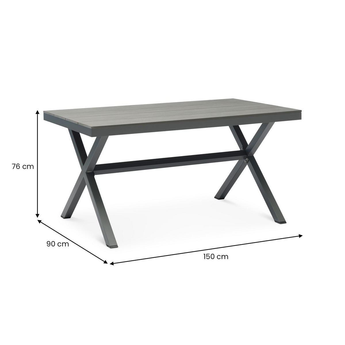 GARTENTISCH WINDY - Grau, Metall (90/150/75cm) - IDIMEX