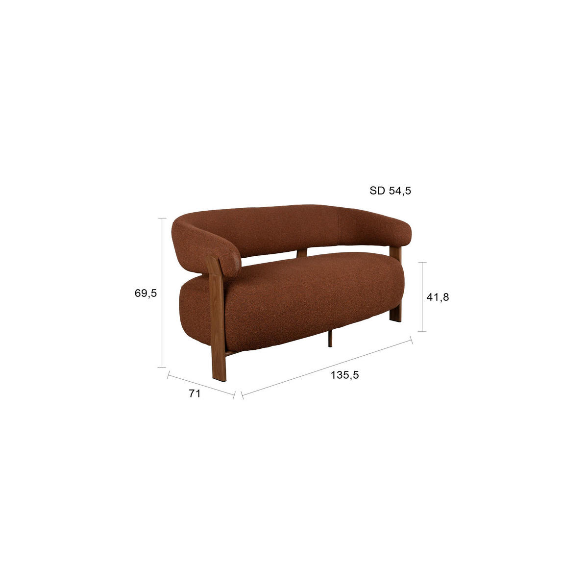 SOFA 2-SITZER Robyn 2-Sitzer Braun - Rot/Braun, Kunststoff (135.5/69.5/71cm) - Housecraft Living