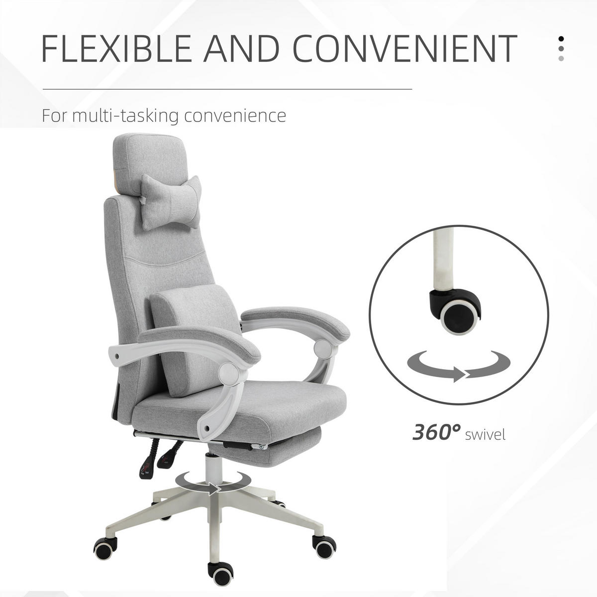 BÜROSTUHL Gamingstuhl Ergonomisches Design Polyester Schaumstoff Kunststoff - Grau, Kunststoff (68/117/62cm) - Vinsetto