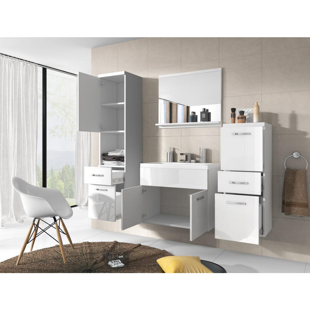 Thumbnail - Feldmann-Wohnen Badmöbel-Set, Grau, Weiß, Holz, 5 Fächer, 5 Schubladen, Rechteckig, 121x133x35 cm, Badezimmer, Badmöbels...