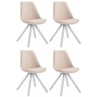 BESUCHERSTUHL Toulon, 4er Set Stoff, Gestell Holz Square Weiß Creme - Naturfarben/Weiß, Holz/Buchenholz (48/83/56cm) - TPFLiving